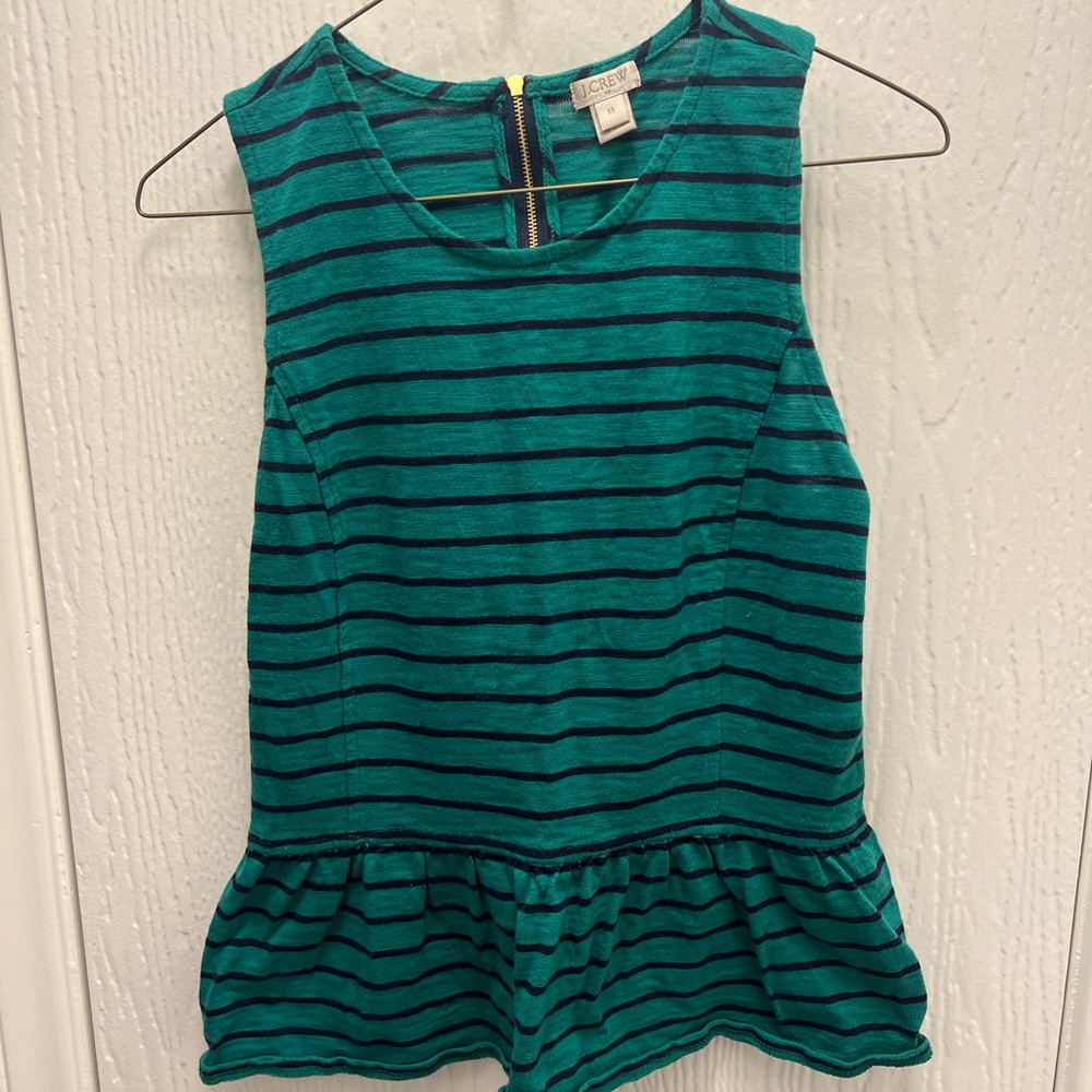 J. Crew Green Striped Peplum Top